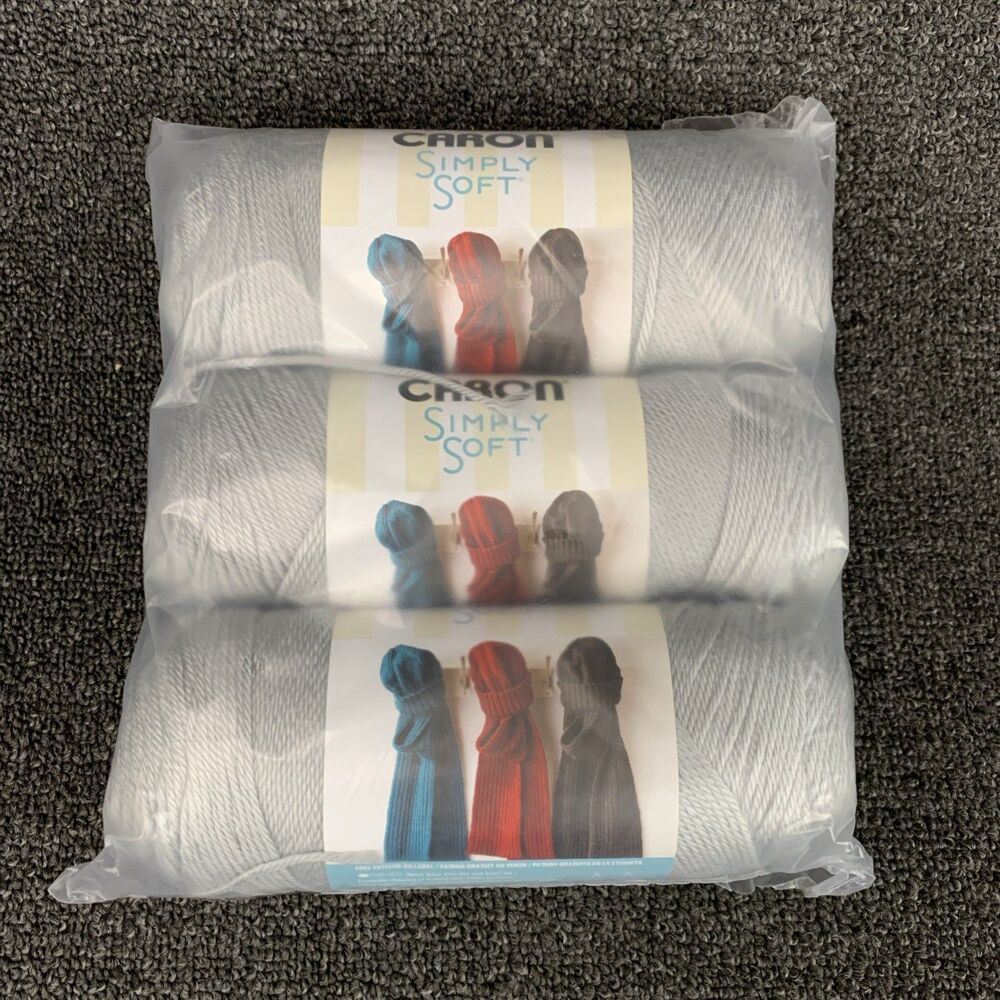 Lot Of 3 Yarnspirations Caron Simply Soft Feathered Gray 6oz 4 Medium New